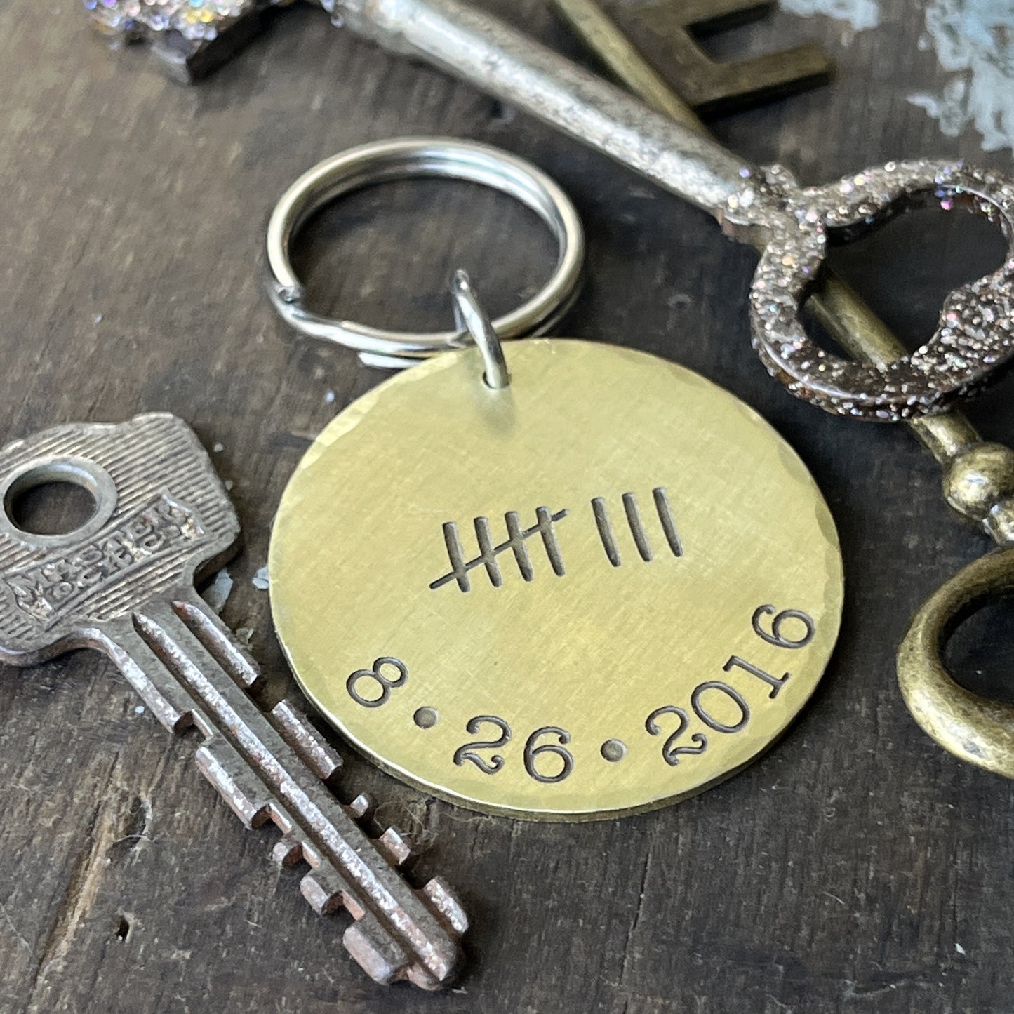 Anniversary Date Tally Marks Keychain - Personalized Keychain for Him - Couples Gift