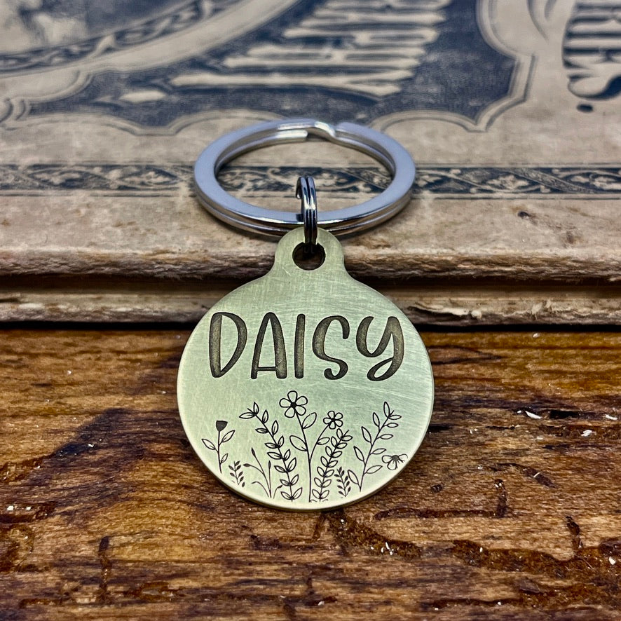 Medium Dog Tag with Wildflowers