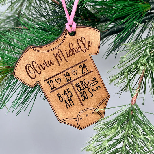 Baby's Stats Ornament - Custom Baby 1st Christmas Ornament 2024 - Birth Statistics Leather Ornament