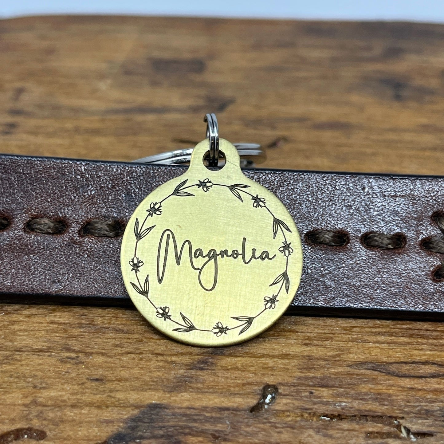 Medium Floral Wreath Dog Tag