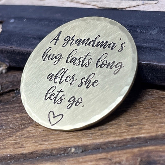 Sentimental Gift from Grandma to Grandchildren – Engraved Brass Pocket Hug from Grandma - Pocket Hug