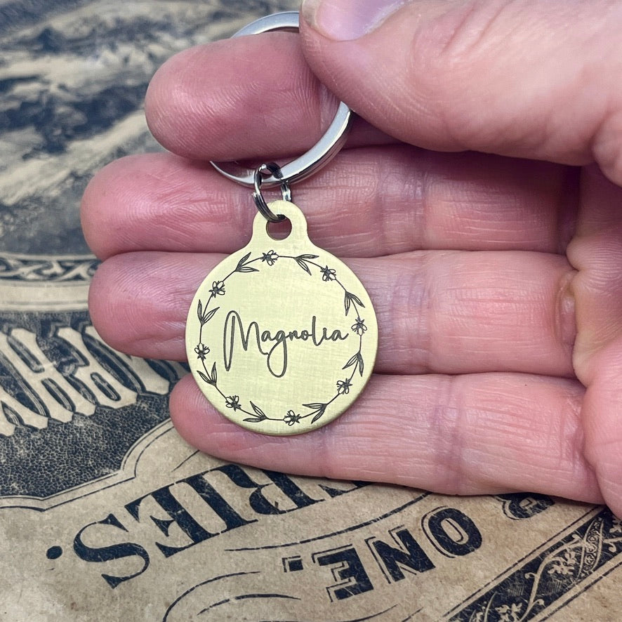 Medium Floral Wreath Dog Tag