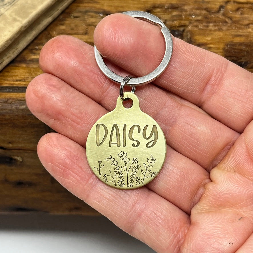 Medium Dog Tag with Wildflowers