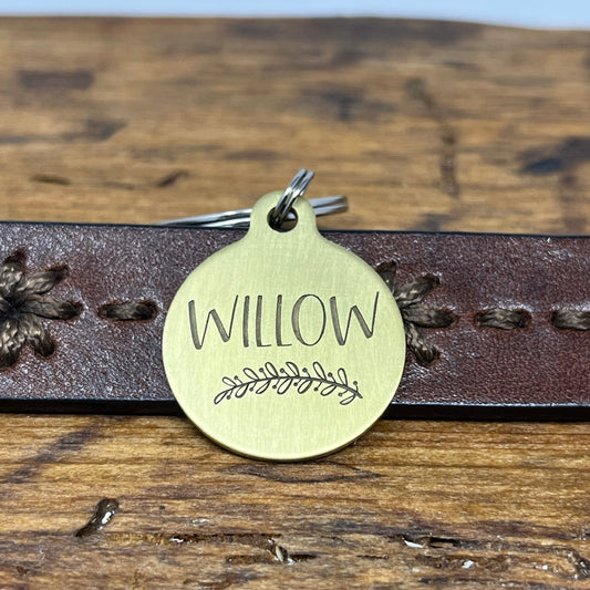 Medium Dog Tag with Flower Branch Design