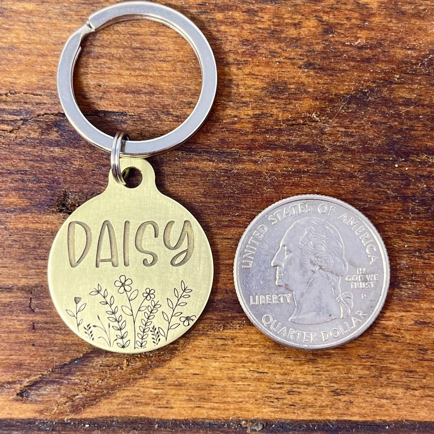 Medium Dog Tag with Wildflowers