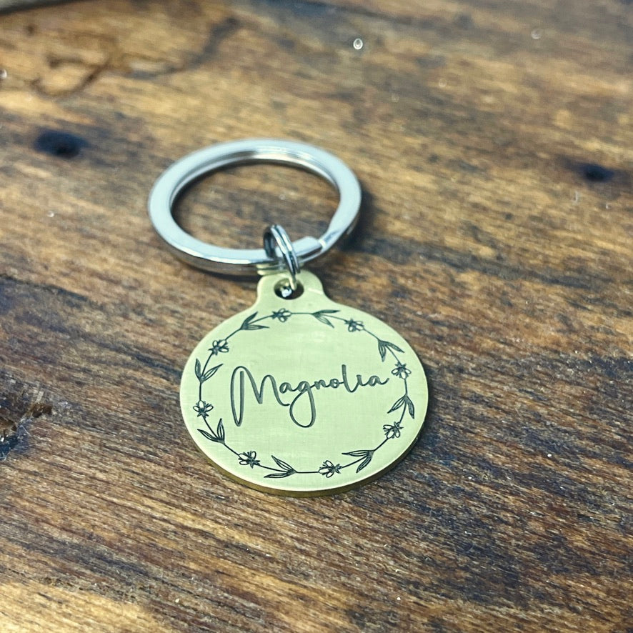 Medium Floral Wreath Dog Tag