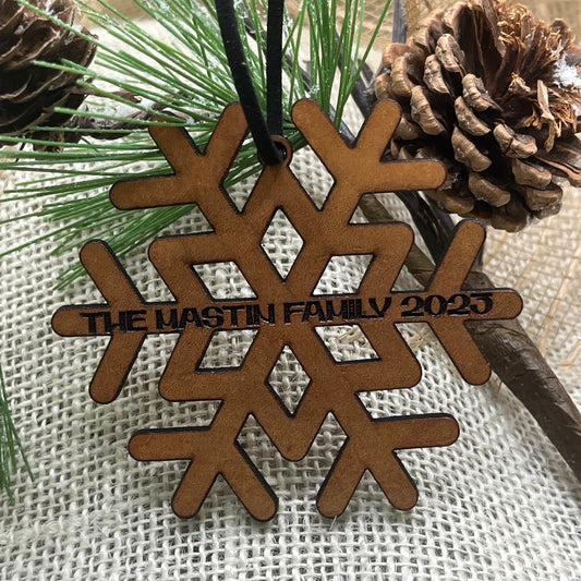 Snowflake Ornament - Last Name Ornament - Unique Leather Ornament - Family Ornament 2024