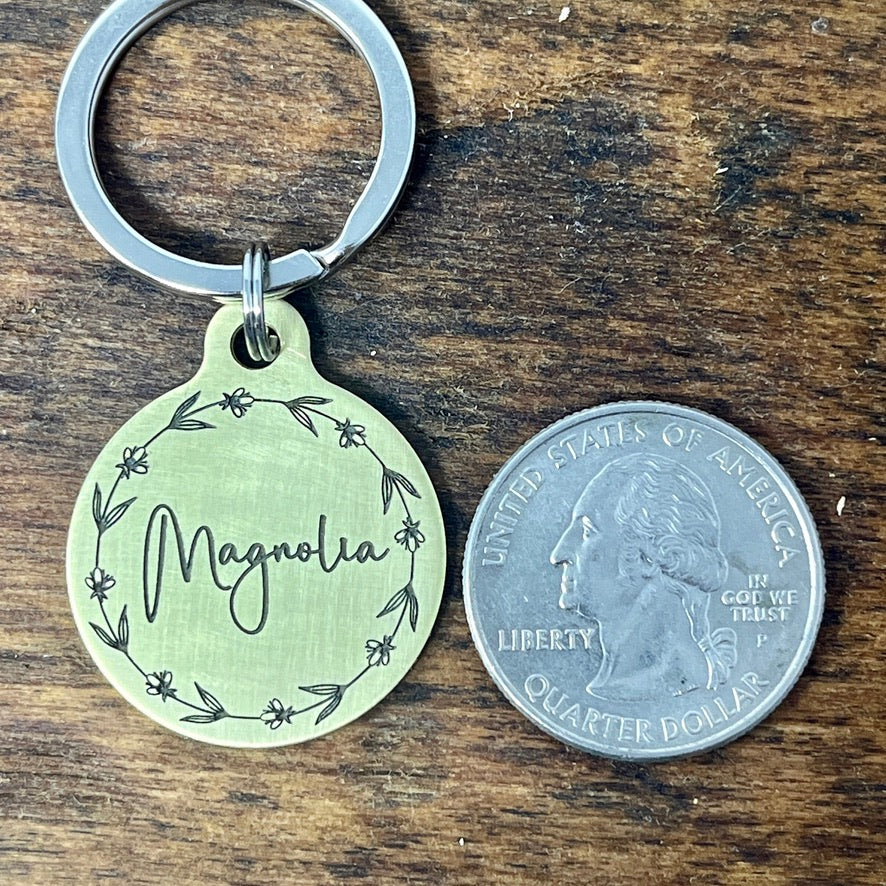 Medium Floral Wreath Dog Tag