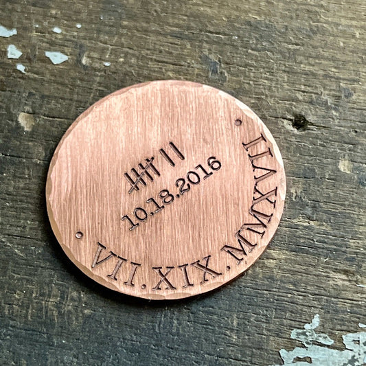 7th Anniversary Gift for Husband – Personalized Tally Marks Commemorative Copper Coin for Eighth Wedding Anniversary for Wife - Roman Numerals