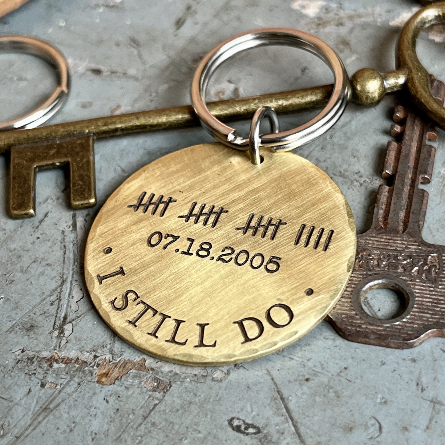 Tally Marks Keychain - I Still Do Anniversary Gift - Solid Brass Personalized Keychain for Him