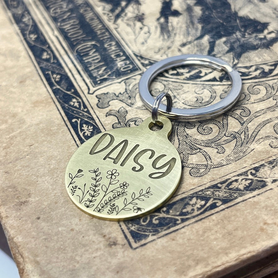 Medium Dog Tag with Wildflowers