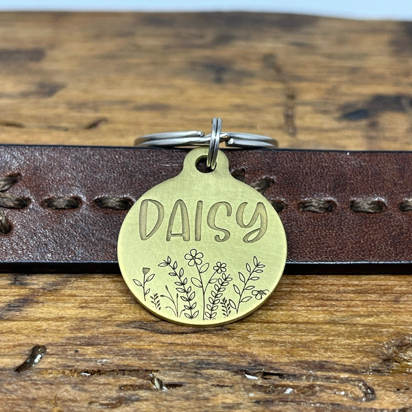 Medium Dog Tag with Wildflowers