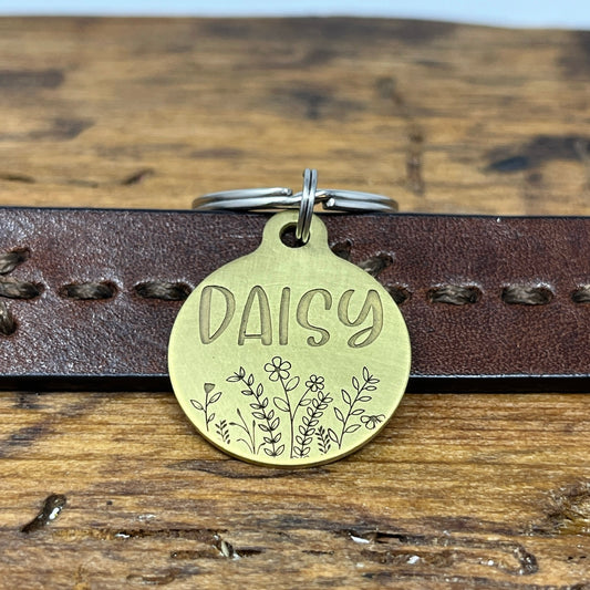 Medium Dog Tag with Wildflowers