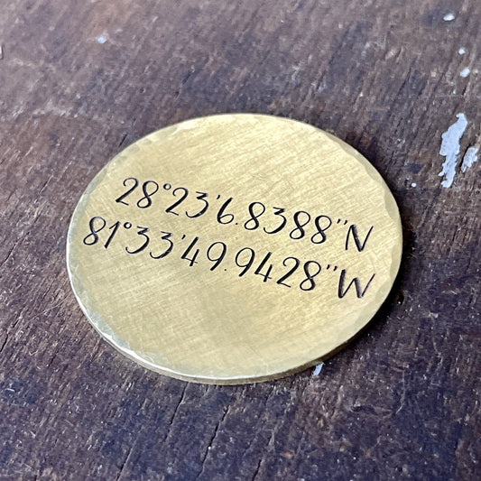 GPS Coin  – Customized Latitude Longitude Token - Coordinate Location Gift - Our First Date