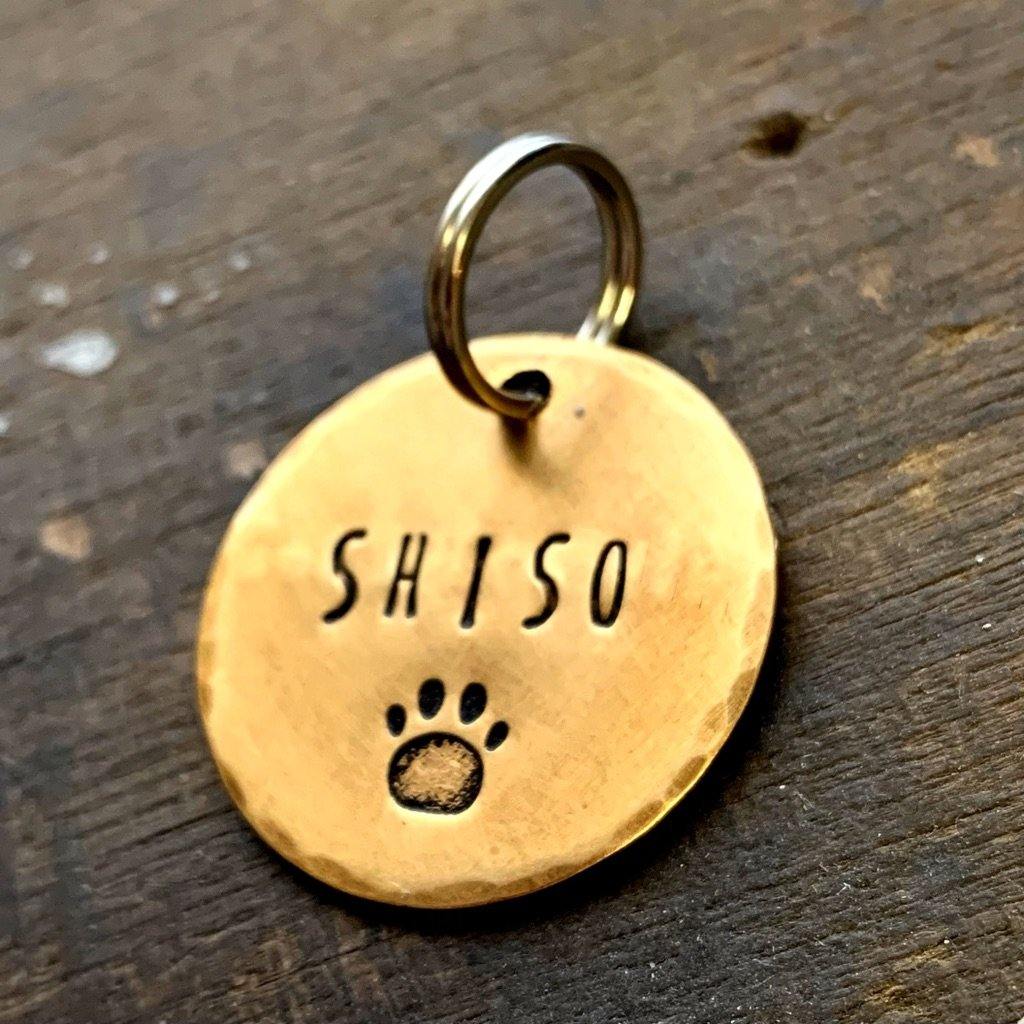 Medium Brass Dog Tag with Paw Print Design - KyleeMae Designs